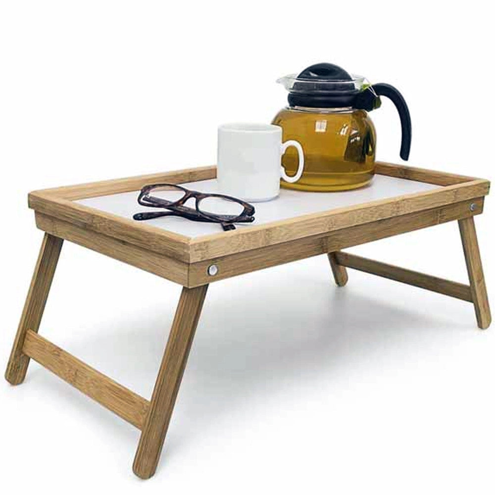 Trade Shop - Vassoio Da Letto Pieghevole In Legno Di Bambu' Bamboo Richiudibile 50 X 30 Cm -