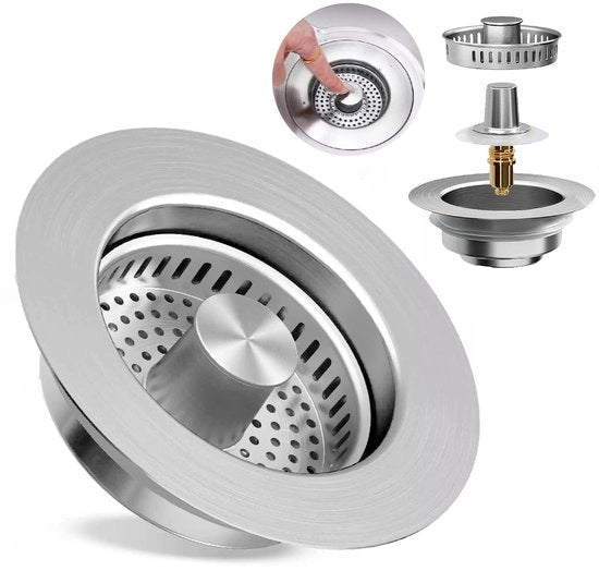 Pulitore 3 in 1 per Filtro di Scarico - Antivertiglio - Filtro per Dischi di Acciaio Inossidabile - Adatto per Profondità > 40 mm - Bocchetta per Vasca da Bagno 75-86 mm