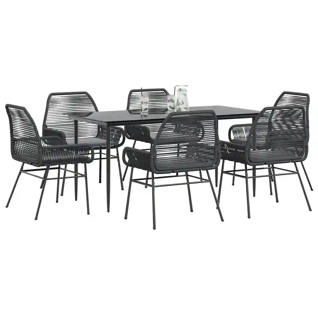 vidaXL Set Pranzo da Giardino 7 pz Nero con Cuscini Polyrattan Vetro