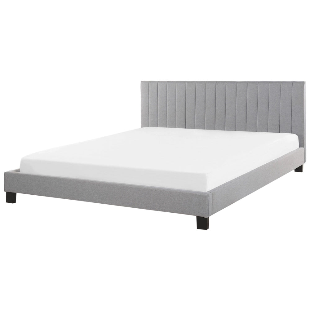 Letto Rivestimento in tessuto grigio chiaro 180 x 200 cm con testiera a doghe