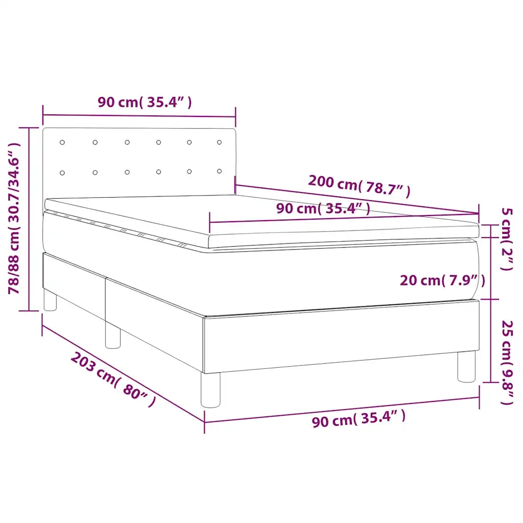 Letto singolo | Letto per adulti | Letto a Molle con Materasso e LED Nero 90x200 cm in Velluto