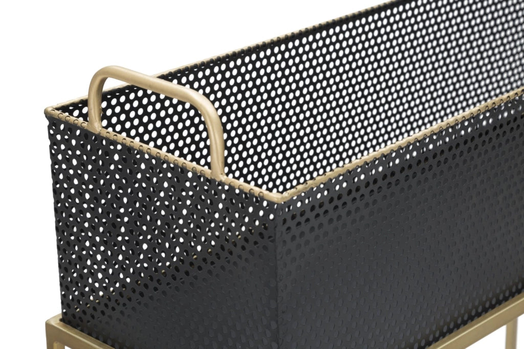 Porta Vasi Fashion Rettangolare Coppia 60x23x73,5-51x20x64 cm in Ferro Nero e Oro