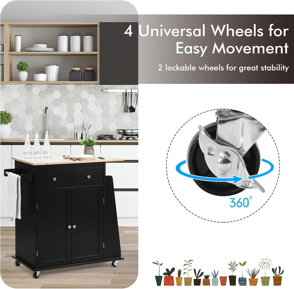 Credenza, Carrello di Servizio con Ruote Regolabile con Portaspezie a 3 Livelli, Armadio in Cucina con 2 Cassetti e 2 Porte, 2 Colori, 88x45x89,5cm