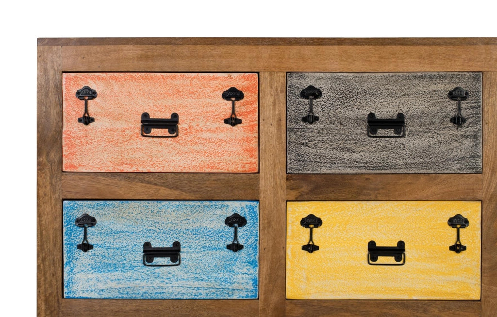 Credenza a 9 cassetti realizzata in legno massello multicolore