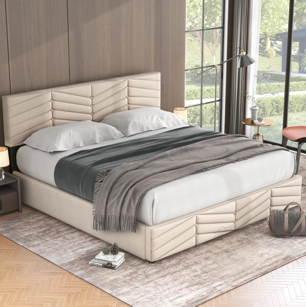 Letto matrimoniale contenitore in velluto beige 180x200 cm