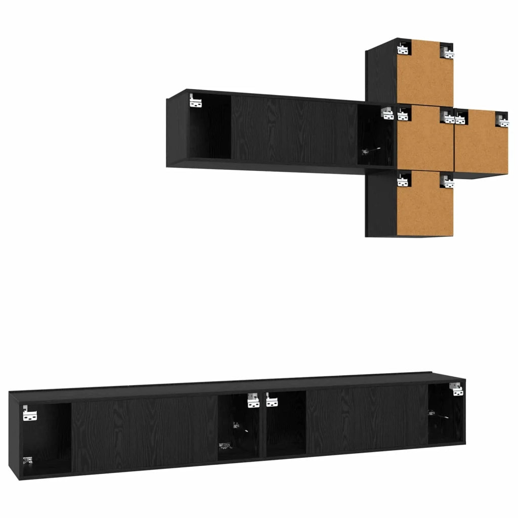 Set mobile TV 7 pz-Credenza per TV Rovere Nero Legno ingegnerizzato