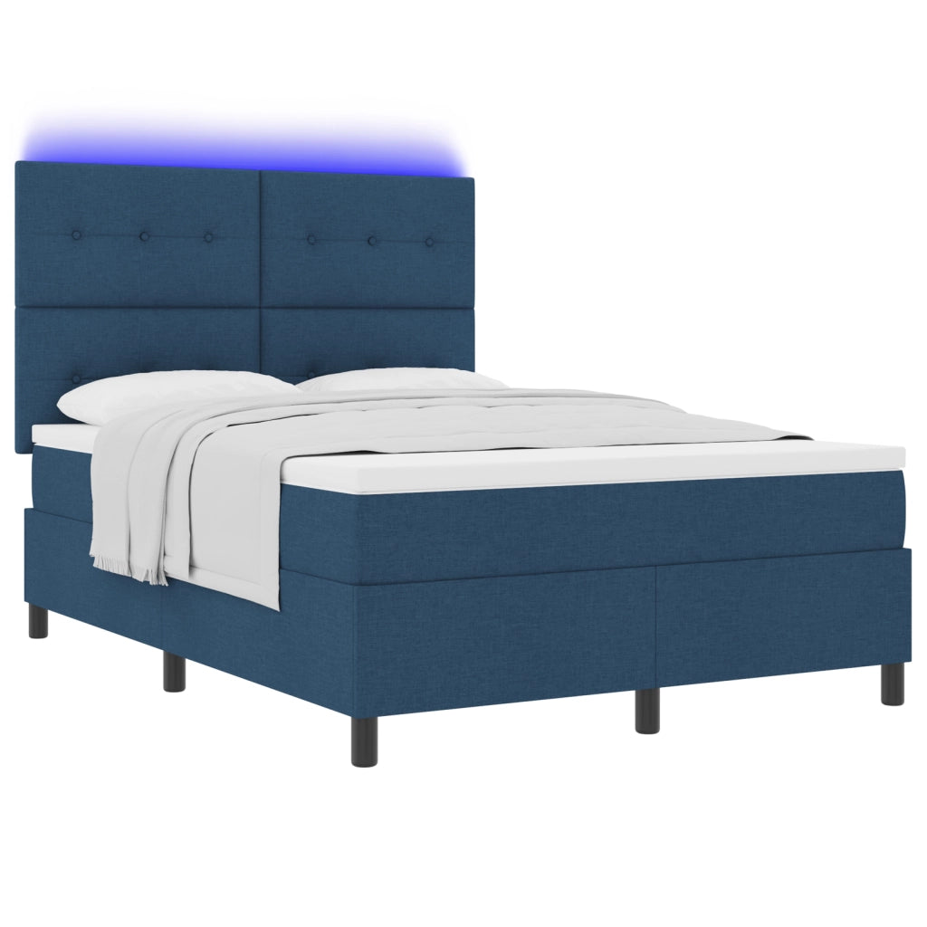 Letto Box Spring con Materasso & LED Blu 140x190 cm Tessuto