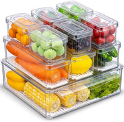 Organizzatore per Frigorifero 10 pezzi - Set di Scatole per Magazzino - Scatole per Conservazione BPA libere - Scatola per Svuotare Frutta/Verdura - Ideale per Bevande - Perfetto per la Conservazione della Cucina - Scatole per Magazzino per la Cucina