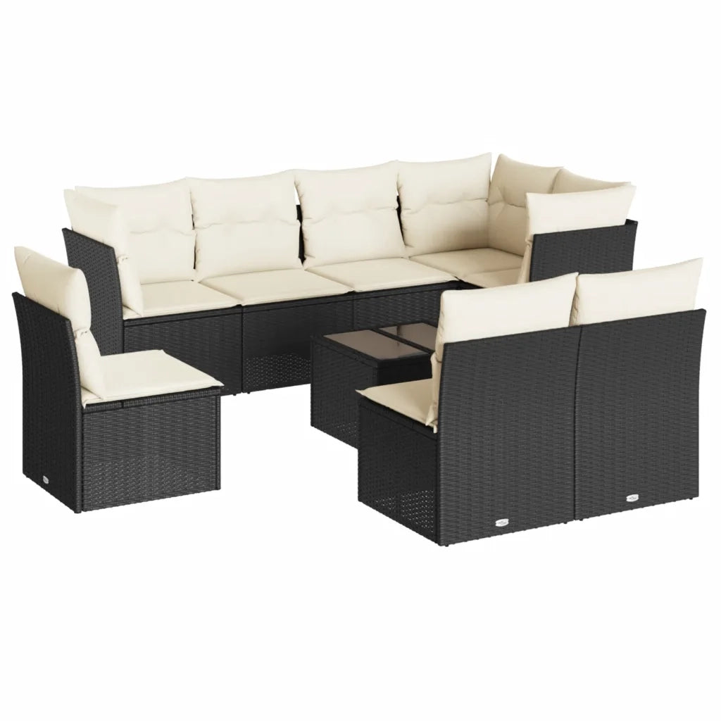 Set Divani da Giardino 9 pz con Cuscini Nero in Polyrattancod mxl 88396