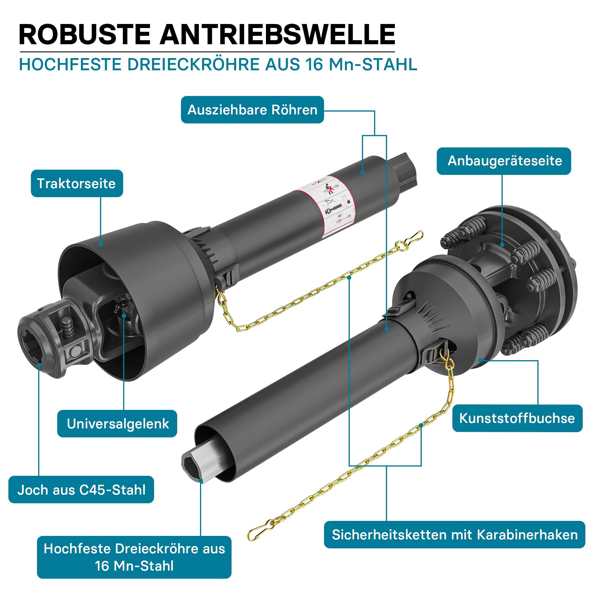 Albero cardanico T6 Giunto cardanico 1200-1320mm 830Nm 540rpm Cardano 74kW (100CV) 2x 1 3/8" Z6 Z21
