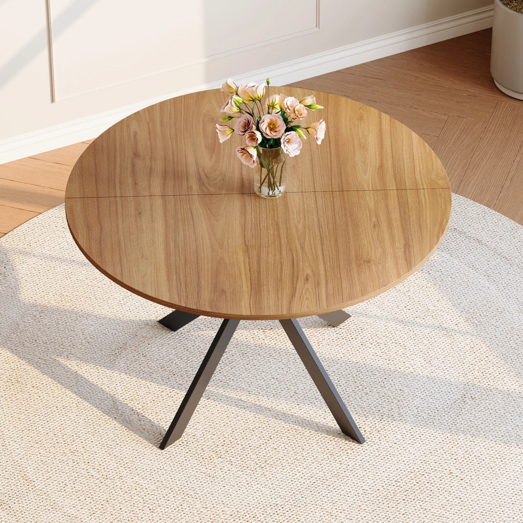 Tavolo da Pranzo Rotondo ¨C MINIMAL ¨C Noce MDF, Gambe Nere a X, 110 cm