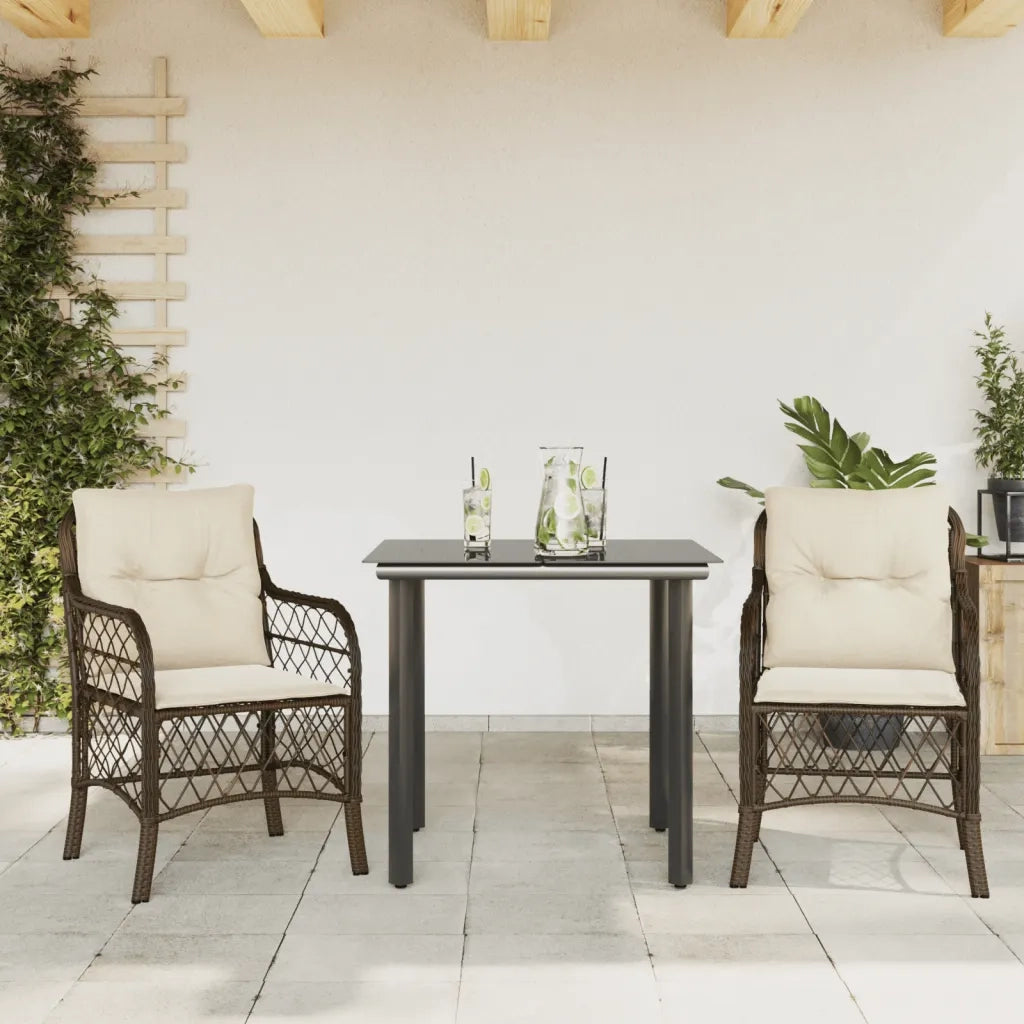 Set BistrÃ² 3 pz con Cuscini Marrone in Polyrattan