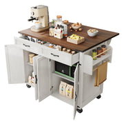 Carrello da Cucina con 2 Ante; 2 Cassetti; Ripiani Regolabili; Piano Ribaltabile; Cucina; 140×45×93 cm