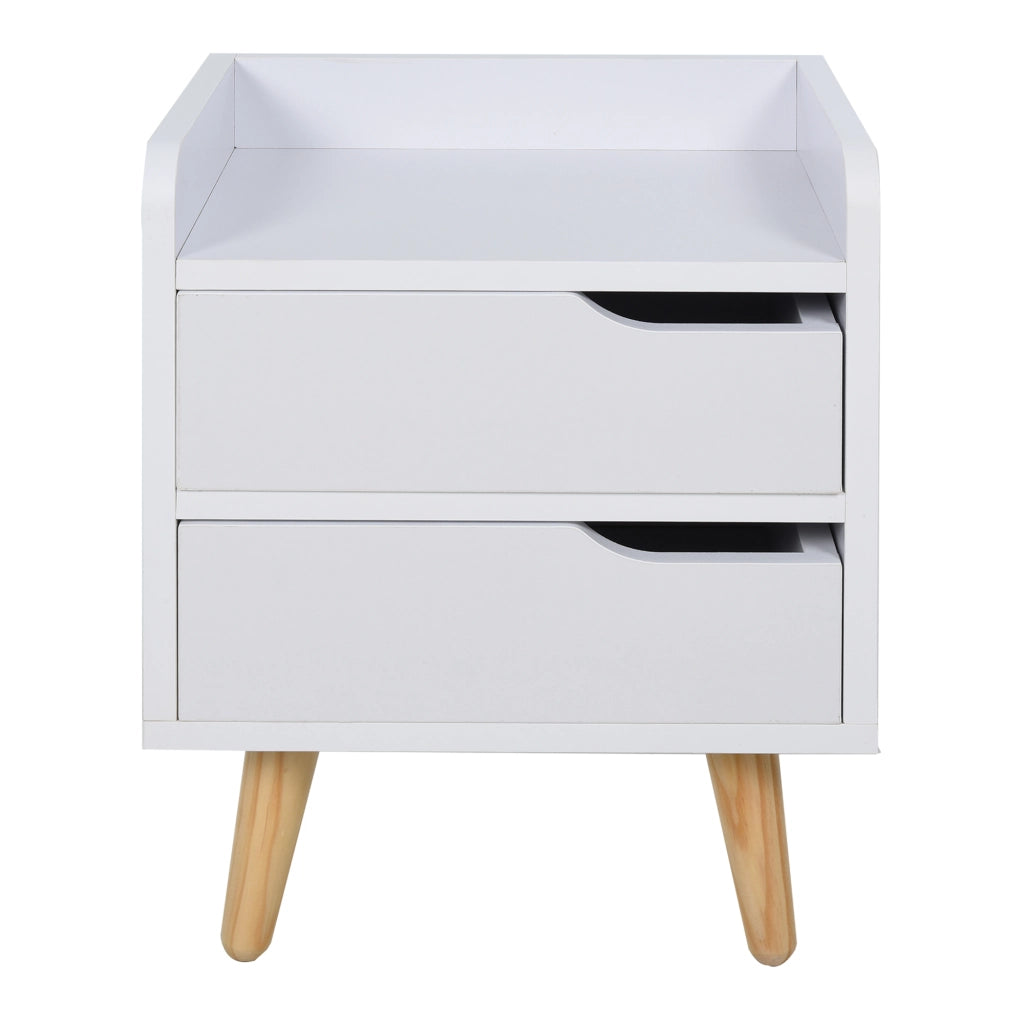 EasyComfort Comodino da Camera da Letto Salvaspazio, Moderno Comodino con 2 Cassetti, Design Semplice, Legno Bianco, Piedini in Legno di Pino, 33 x 28 x 42cm, Bianco