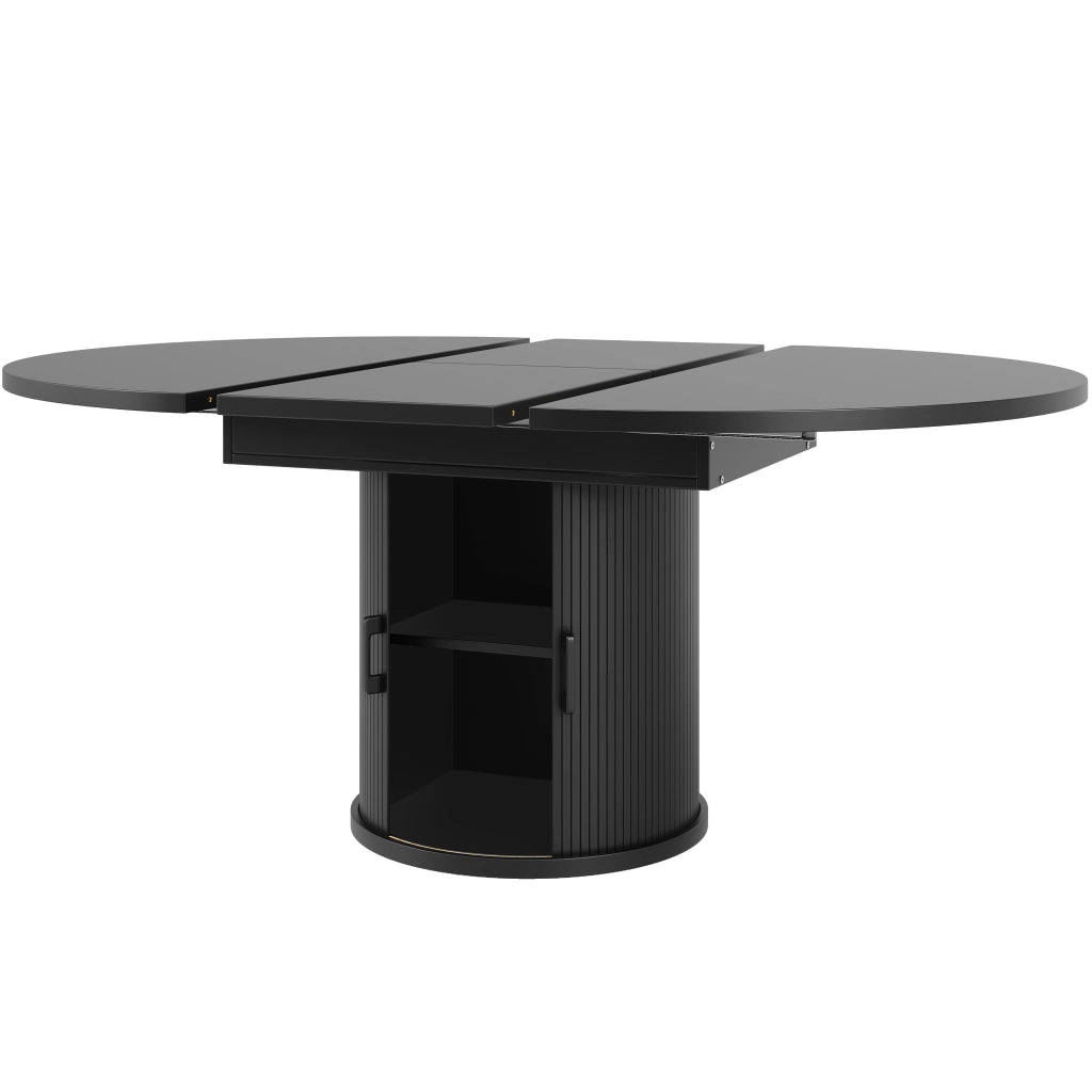 Tavolo da pranzo allungabile rotondo in MDF con piano scorrevole e 2 vani contenitore per cucina soggiorno e balcone