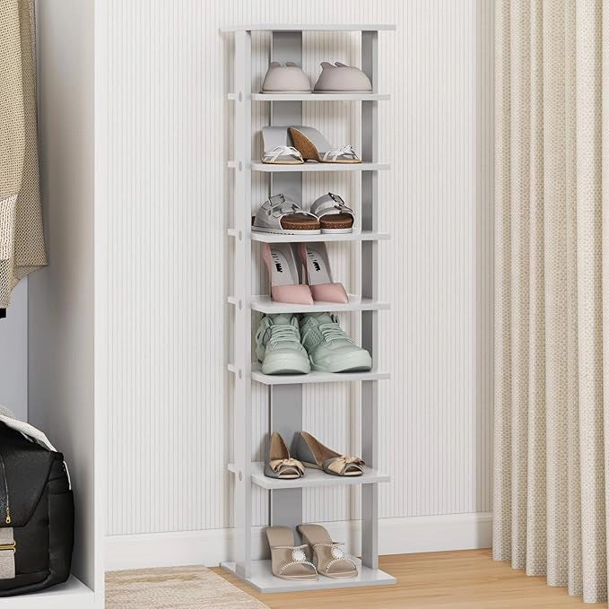 Scarpiera a 7 Ripiani, Scaffale Portascarpe in Legno con 2 Ripiani di Diverse Altezze, Scaffale Portaoggetti Multifunzione per Ingresso Soggiorno Camera da Letto, 28,5x25,5x110 cm (Grigio)