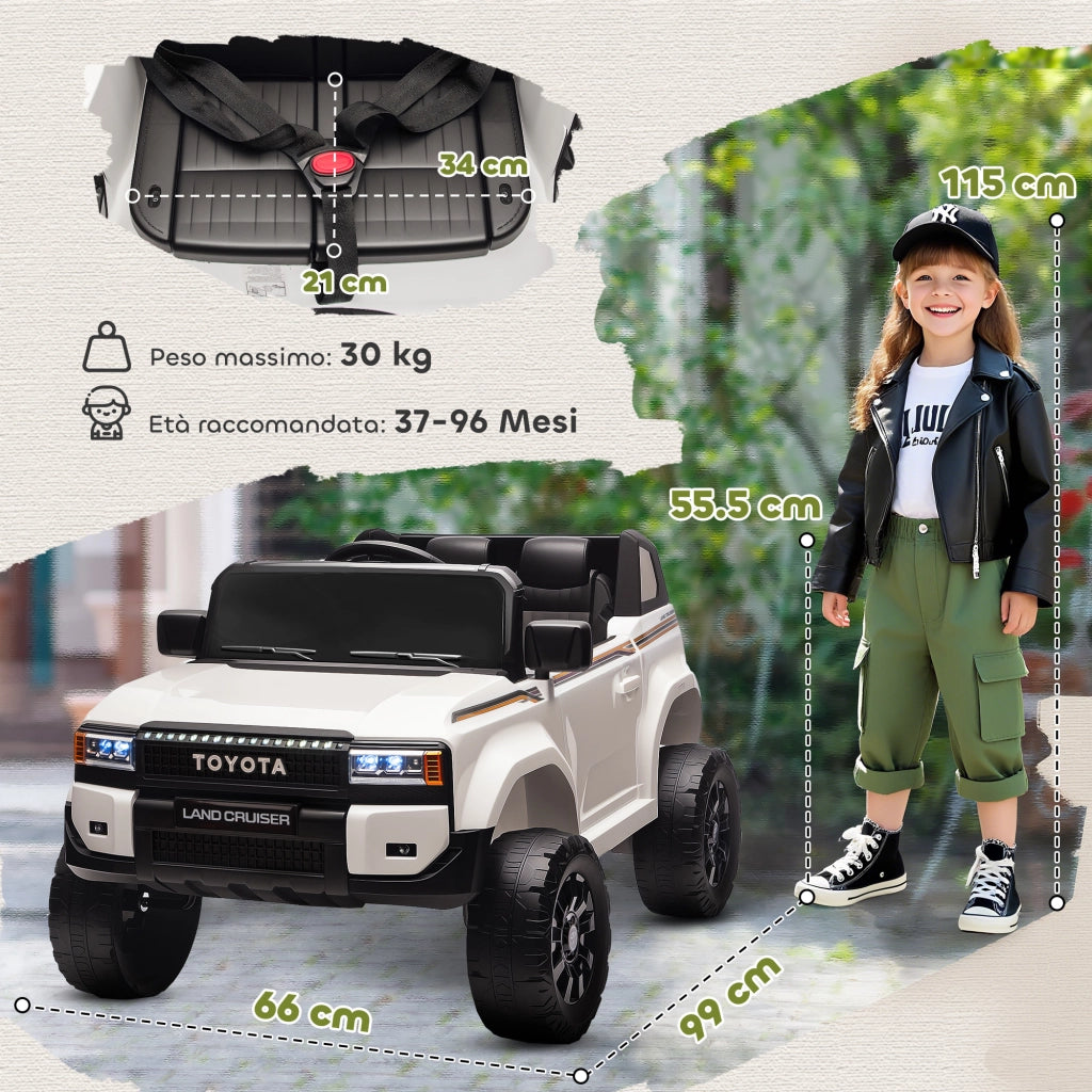 Auto Elettrica per Bambini TOYOTA Land Cruiser 12V con Telecomando, Et¨¤ 3-6 Anni, Bianco
