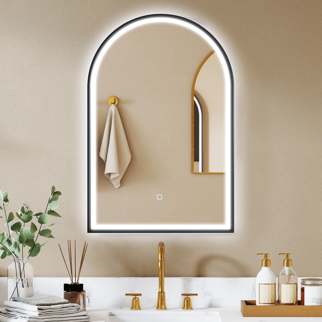 Specchio da Bagno con Luce LED ¨C Xylo ¨C 60x90 cm Nero Archeato Antivaho