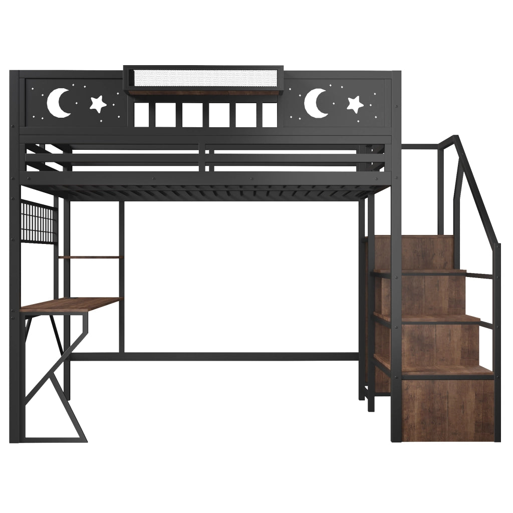 Letto a soppalco 140x200 con scrivania in metallo e MDF; nero; per cameretta