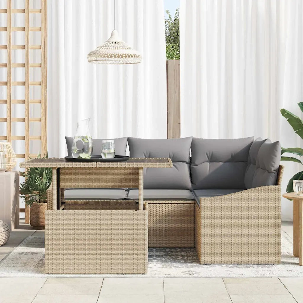 Set Divano da Giardino con cuscino 5 pcs Beige e Grigio Chiaro