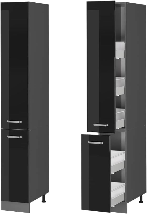 Armadio da farmacia R-Line, Nero lucido, 30 cm, per la libera combinazione all'interno di sistemi cucina modulari