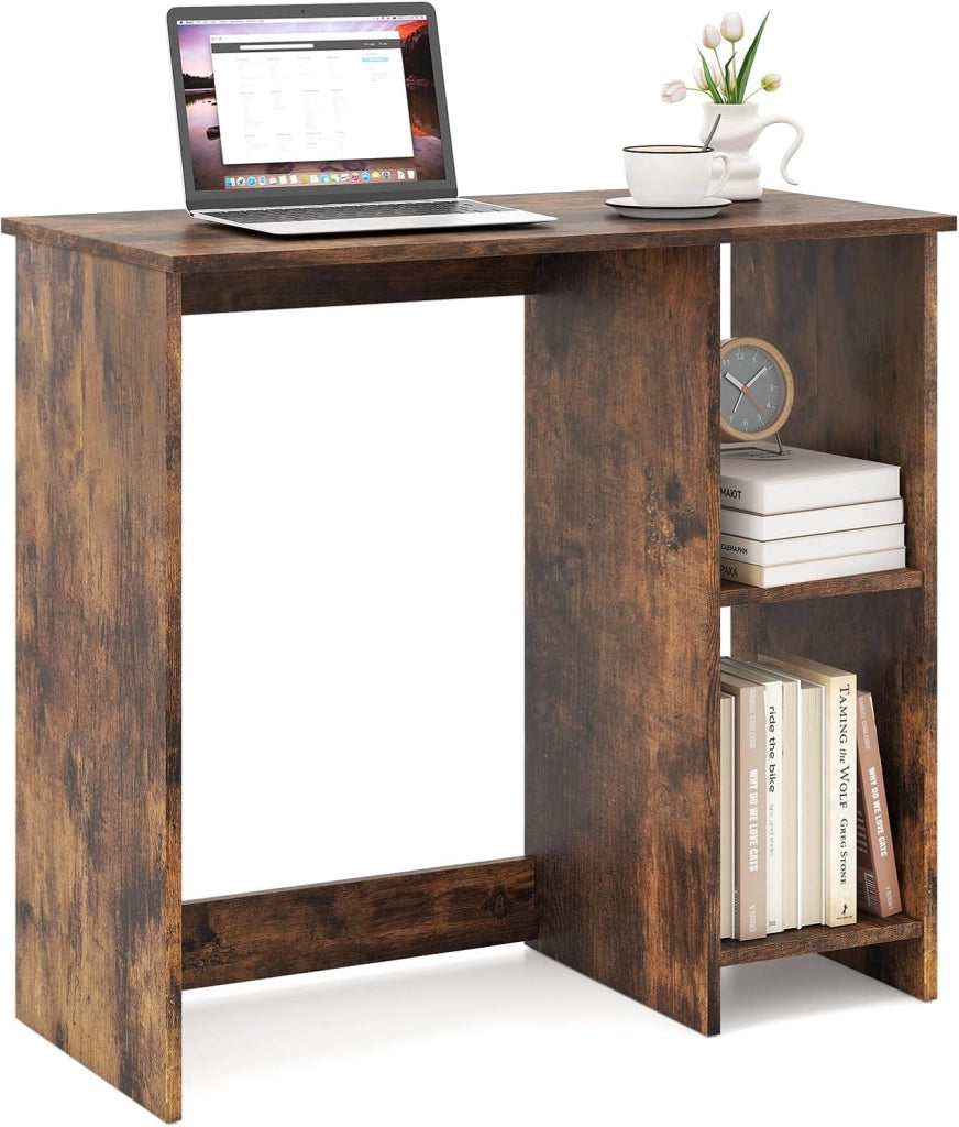 Scrivania da Ufficio, Scrivania con Libreria da Ufficio, Scrittoio con 2 Ripiani, Tavolo in Stile Moderno, per Ufficio, Soggiorno, Camera da Letto, Studio (Marrone)