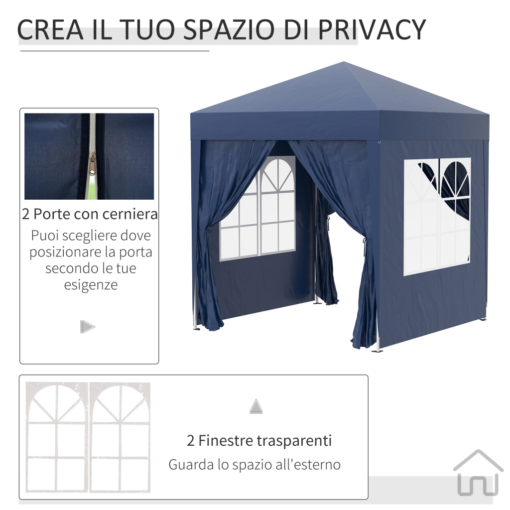 Gazebo Pieghevole Pop Up 2x2 m con 4 Pareti Rimovibili in Poliestere e Acciaio. Blu