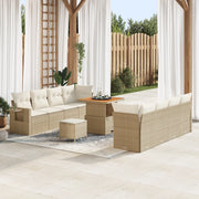 Set di Divani da Giardino con Cuscini in Polirattan Beige e Acacia da 11 Pezzi