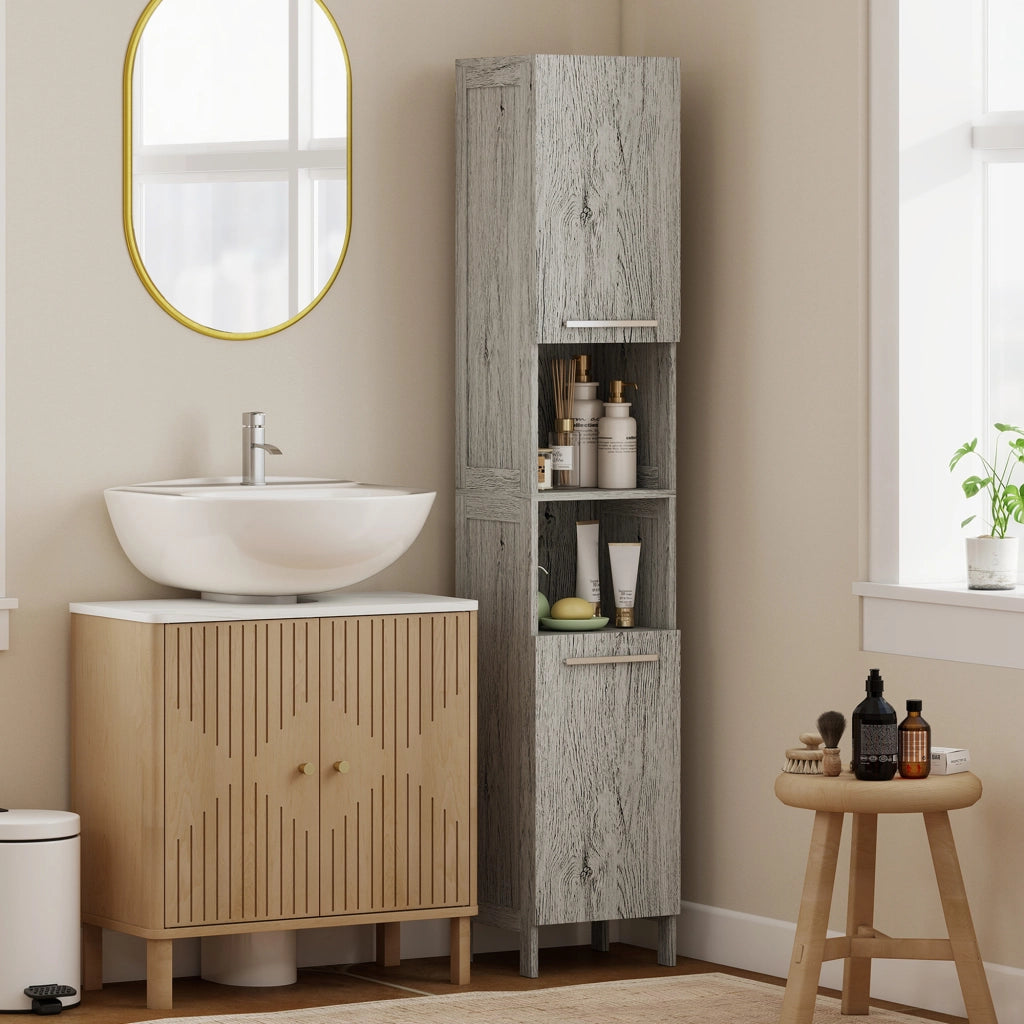Colonna Bagno con 2 Armadietti e 2 Ripiani Aperti ¨C Minimal ¨C 30x32x172.5 cm Legno