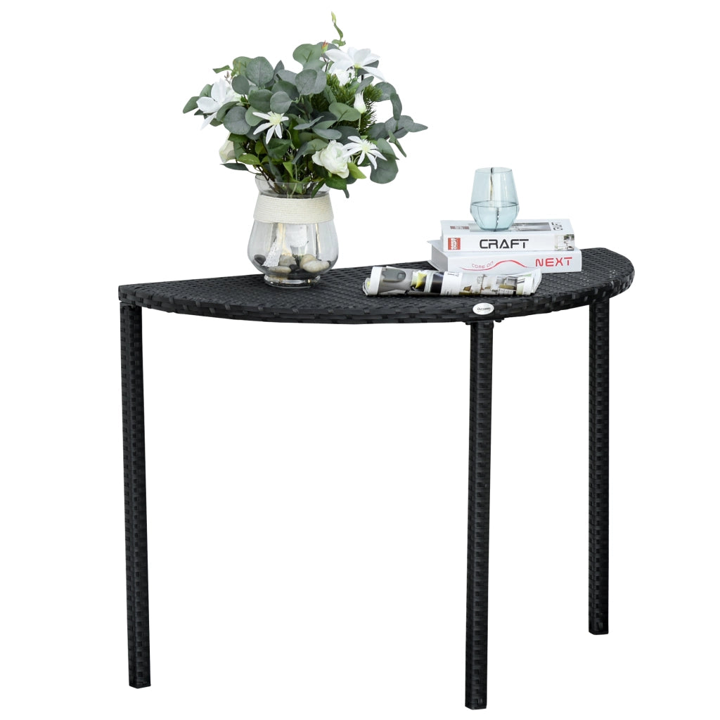 Tavolino da Balcone Semicircolare da Giardino in Polyrattan e Metallo ¨C MINIMAL ¨C Nero 100x50x74cm