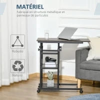 Tavolino d'Appoggio, Tavolino da Letto per Computer Portatile, Altezza Regolabile, 2 Mensole Integrate, Struttura Metallica, Marrone