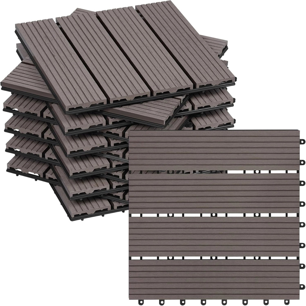 Piastrelle per Pavimenti da Esterno Balcone/Giardino/Terrazza Pavimentazione ad Incastro in WPC, Legno Composito, con 22 Pannelli da 30x30 cm Grigio Chiaro