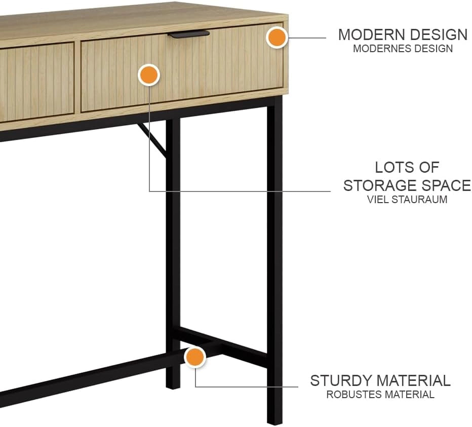 Tavolo da toilette Lennox, Rovere, 100 x 75 cm con 2 cassetti, adatto all'uso come toeletta o superficie d'appoggio