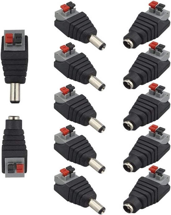 Set di Connettori di Drenaggio Professionale 12 V per Camera di Sorveglianza LED Striscia di Illuminazione ✓ Connettori Snellenti ✓ Senza Viti ✓ Connettori Maschili e Femminili
