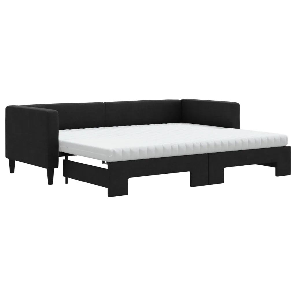 Divano Letto Estraibile con Materassi Nero 80x200 cm Tessuto 3196593