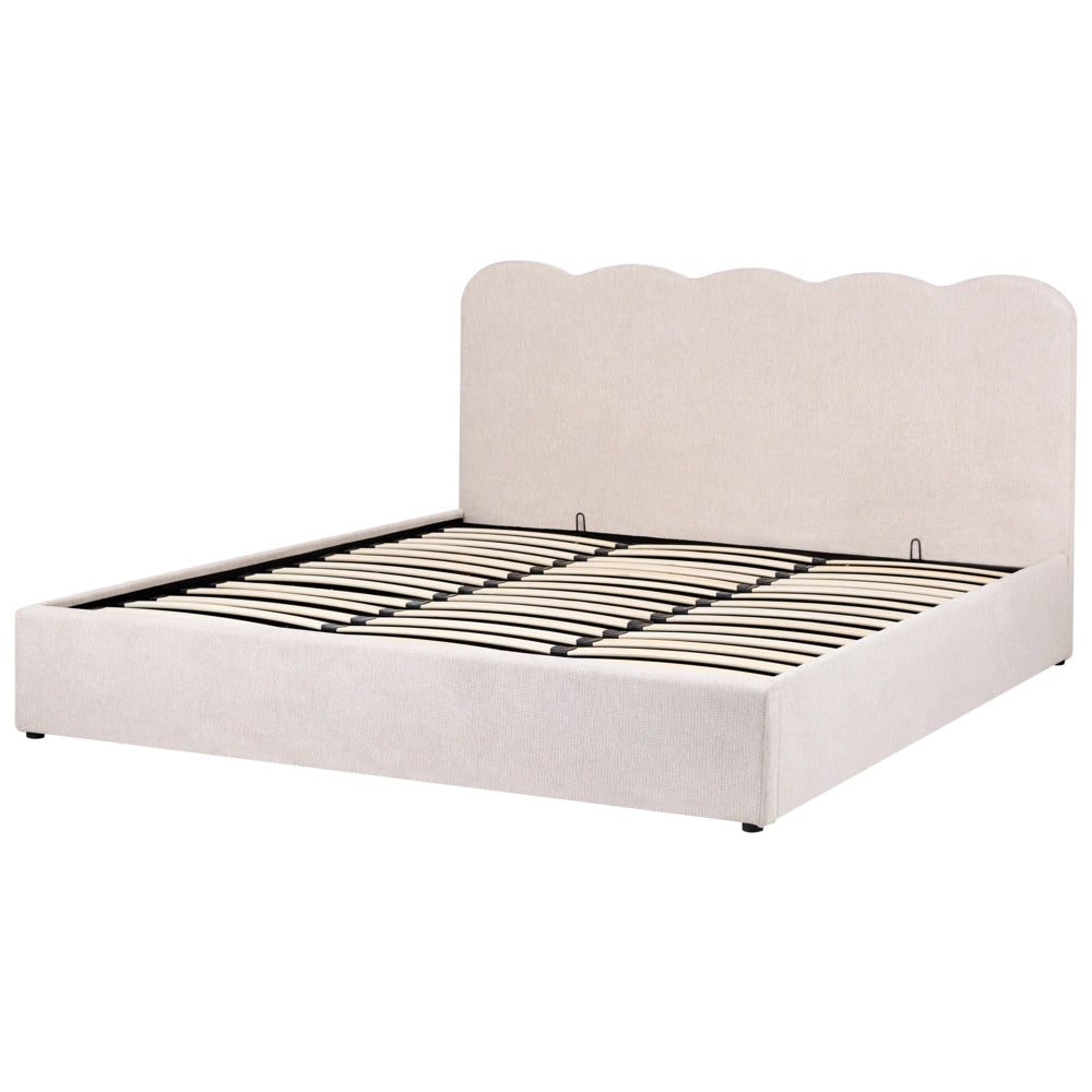 Letto in tessuto beige chiaro 180 x 200 cm contenitore elevabile con testiera e rete a doghe