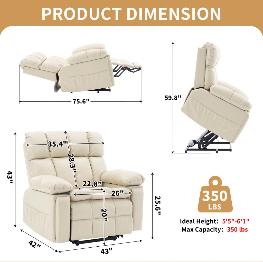 Poltrona relax elettrica con alzapersona; doppio motore; massaggio e riscaldamento; beige
