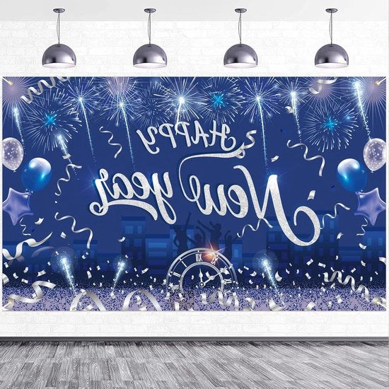 Decorazione per la vigilia di Capodanno 2023 - Ballooni da fuoco blu argento - 185 x 110 cm
