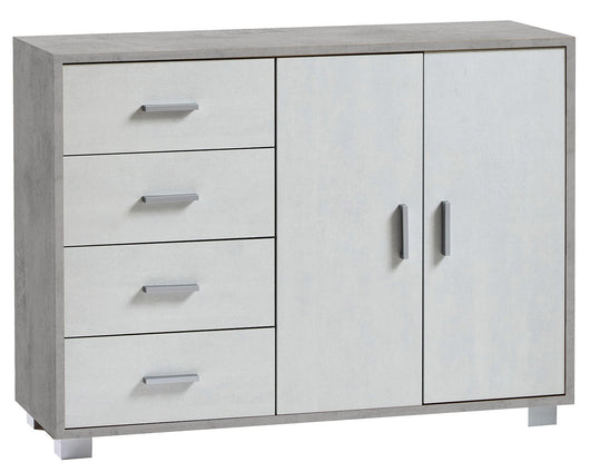 Madia 2 Ante 4 Cassetti 116x86x41 cm Cemento/Ossido Bianco