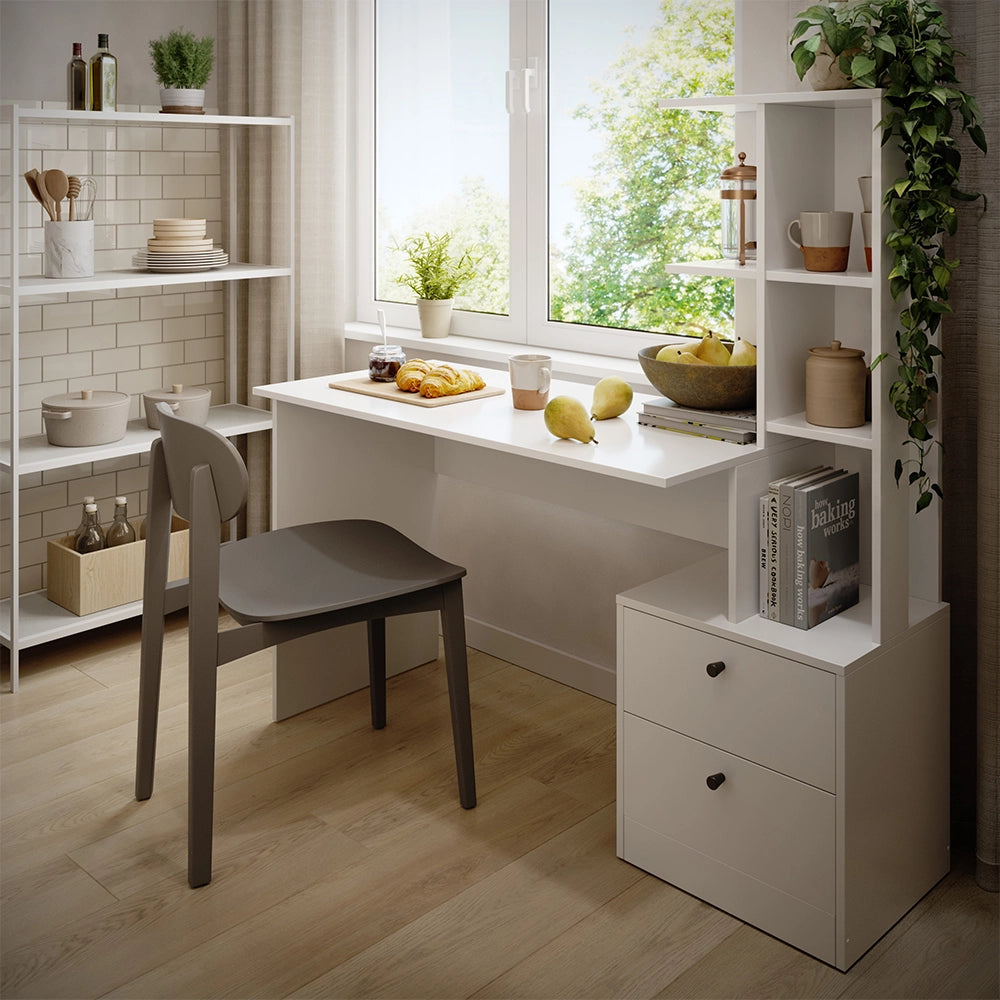 Vicco Tavolo da pranzo Bianco 136 x 55 cm con 2 cassetti