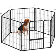 RECINTO PER CANI A 6 PANNELLI MODULABILI PIEGHEVOLE CON PORTA IN ACCIAIO, ALTEZZA 80 CM, NERO