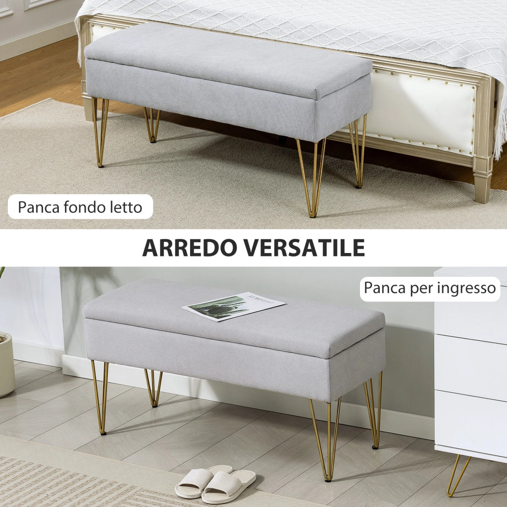 Panca contenitore fondo letto in tessuto con gambe in acciaio ¨C Xylo ¨C 100x40x49 cm grigio chiaro