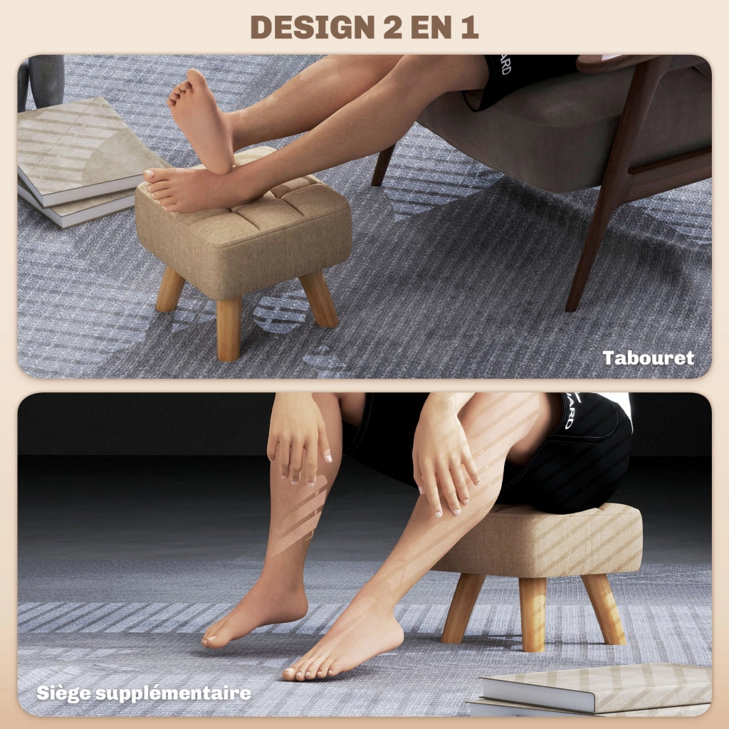 Pouf Poggiapiedi ¨C Xylo ¨C Tessuto Marrone Chiaro con Gambe in Legno 27x27x26 cm