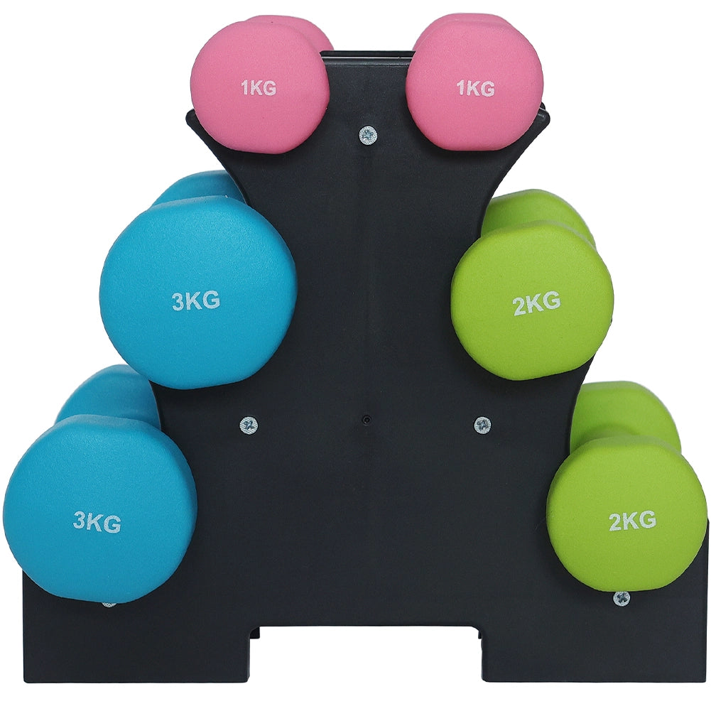 Set Manubri Palestra 6 Pesi Fitness 1kg 2kg 3kg con Supporto Stand Antirumore