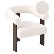 Poltrona bianco sporco e marrone scuro con rivestimento in bouclé design retrò gambe in legno per soggiorno