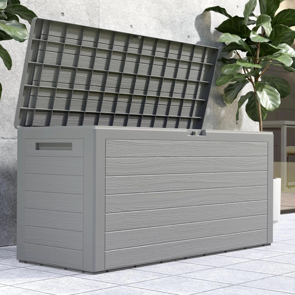 ® Baule da Giardino XXL 280L Effetto Legno Cassapanca Richiudibile 116x43x55cm Box Multibox Contenitore Cuscini