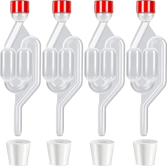 4 tubi di fermentazione con stopper in gomma - plastica trasparente - set per fermentazione vino e birra.