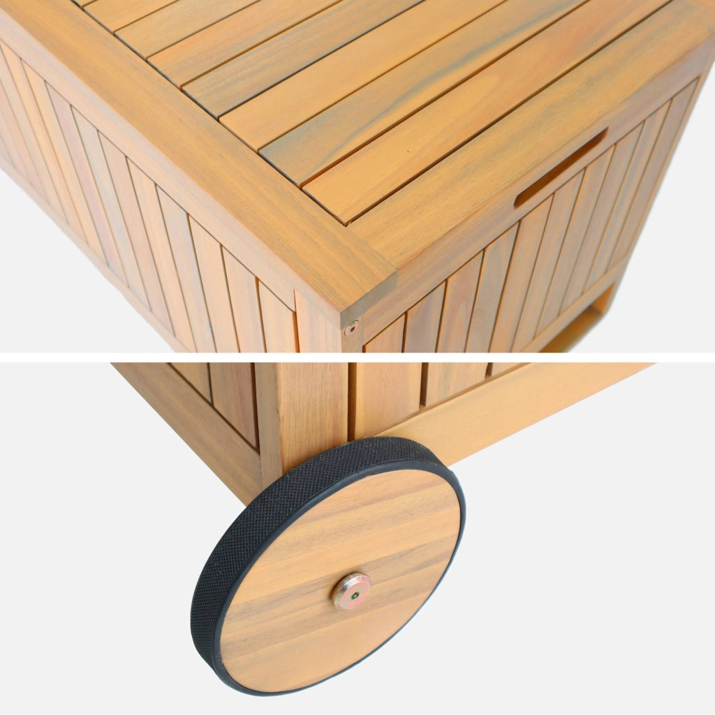 Cassapanca da giardino in legno di acacia con ruote, 119l, teck