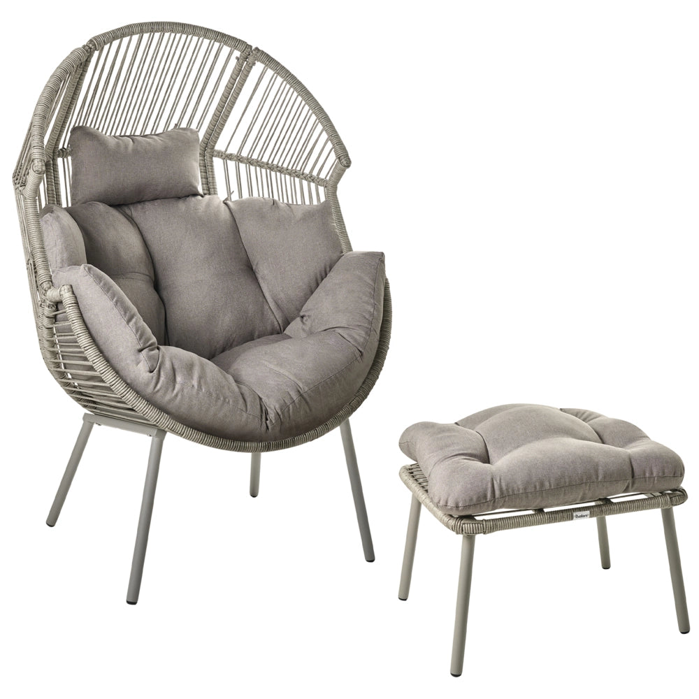 Poltrona da giardino in rattan naturale con poggiapiedi in cotone cuscini per lo schienale del sedile bianco sporco per interni ed esterni