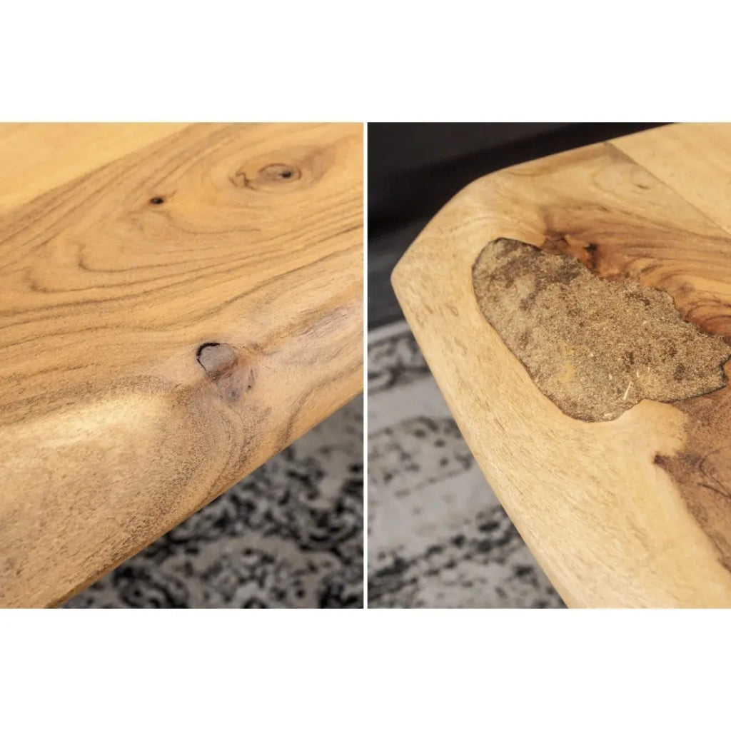Tavolino ARKAYA 110 cm in legno di acacia massiccio con gambe in metallo nero a forma di X
